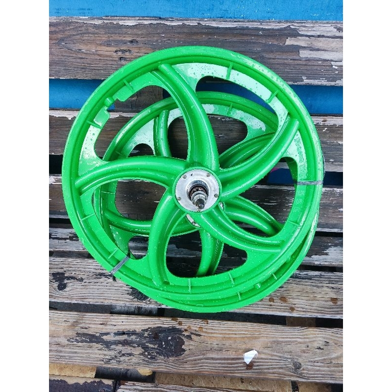 velg bmx kipas warna hijau plastik atom Taiwan Hongying 555 baru roda 20 sepeda anak anak