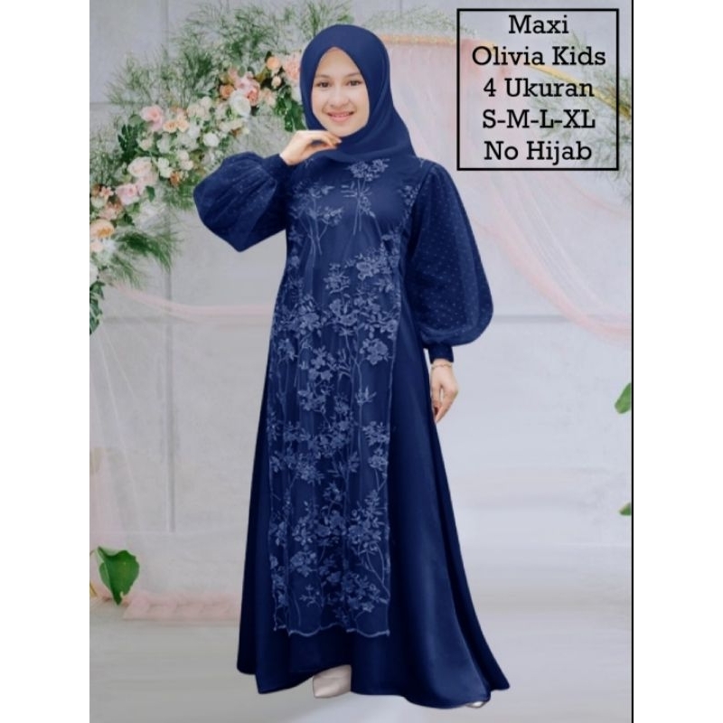 Pakaian Muslim Anak Wanita Dan Remaja Abg Perempuan Terbaru Kekinian Viral/Maxi Olivia Kids 4 Ukuran S-M-L-XL/Matt Moscrepe Mix Brokat Mutiara Dan Tille Onde