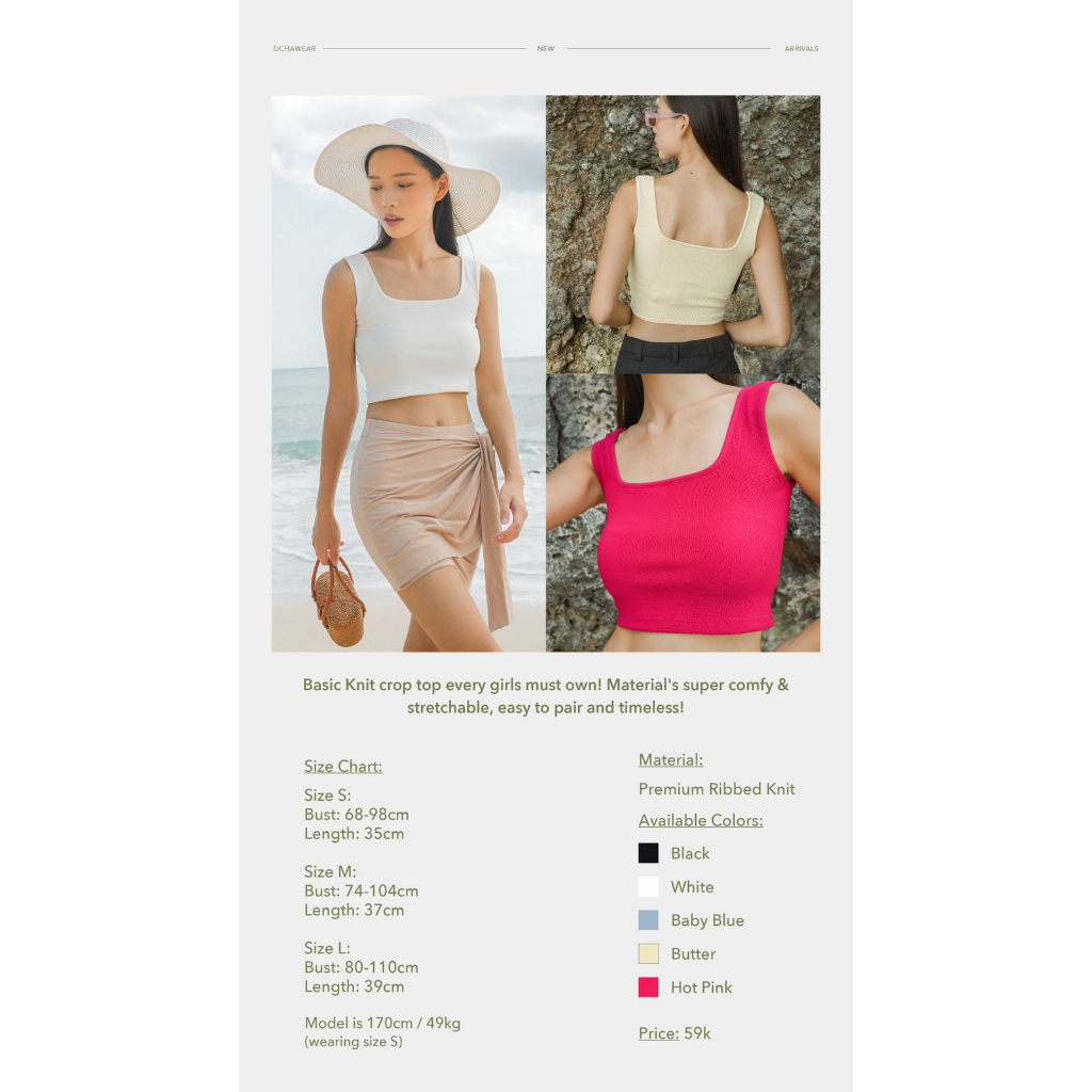 Isla Crop Tanktop ---- Ocha Wear | Basic Crop Top Camisole | Atasan Wanita Kamisol | Summer Casual Beach Wear Resort Wear