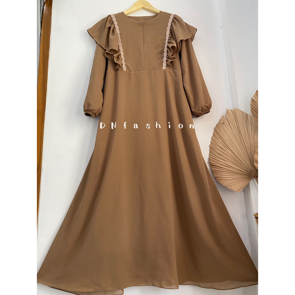 Gamis/Dress Ceruty Babydoll Variasi Renda Dada Mix Rempel / Dress Cantik BestSeller Terbaru