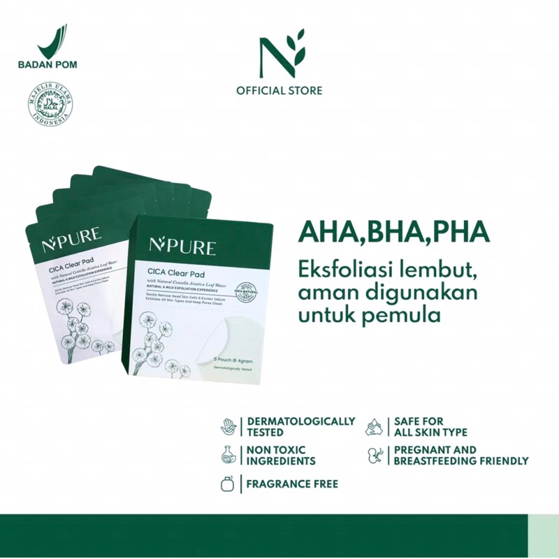 NPURE Acne Clear Pad Cica Sachet / Kapas Eksfoliasi Kulit Jerawat Isi 5 / Anti Acne Exfoliating Pad
