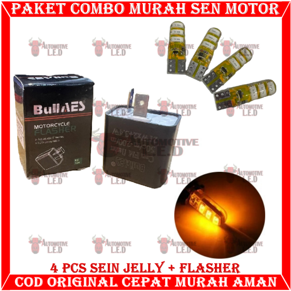 ORIGINAL COMBO PAKET HEMAT MURAH LAMPU SEIN MOTOR T10 JELLY FREE FLASHER SEIN | LAMPU SENJA MOTOR LAMPU SEN MOTOR