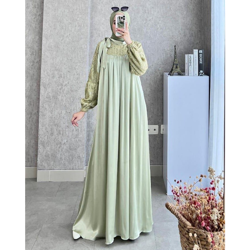 Baju Gamis Yumna Dress Model Gamis Kondangan Elegan Terbaru 2023/Bahan Maxmara Premium Mix Lace Bruk