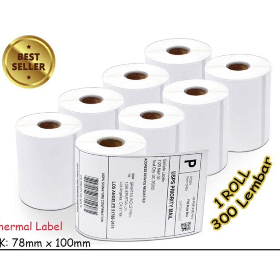 1 BOX LABEL THERMAL UK 78 x 100 mm isi 300 pcs KERTAS STICKER BARCODE