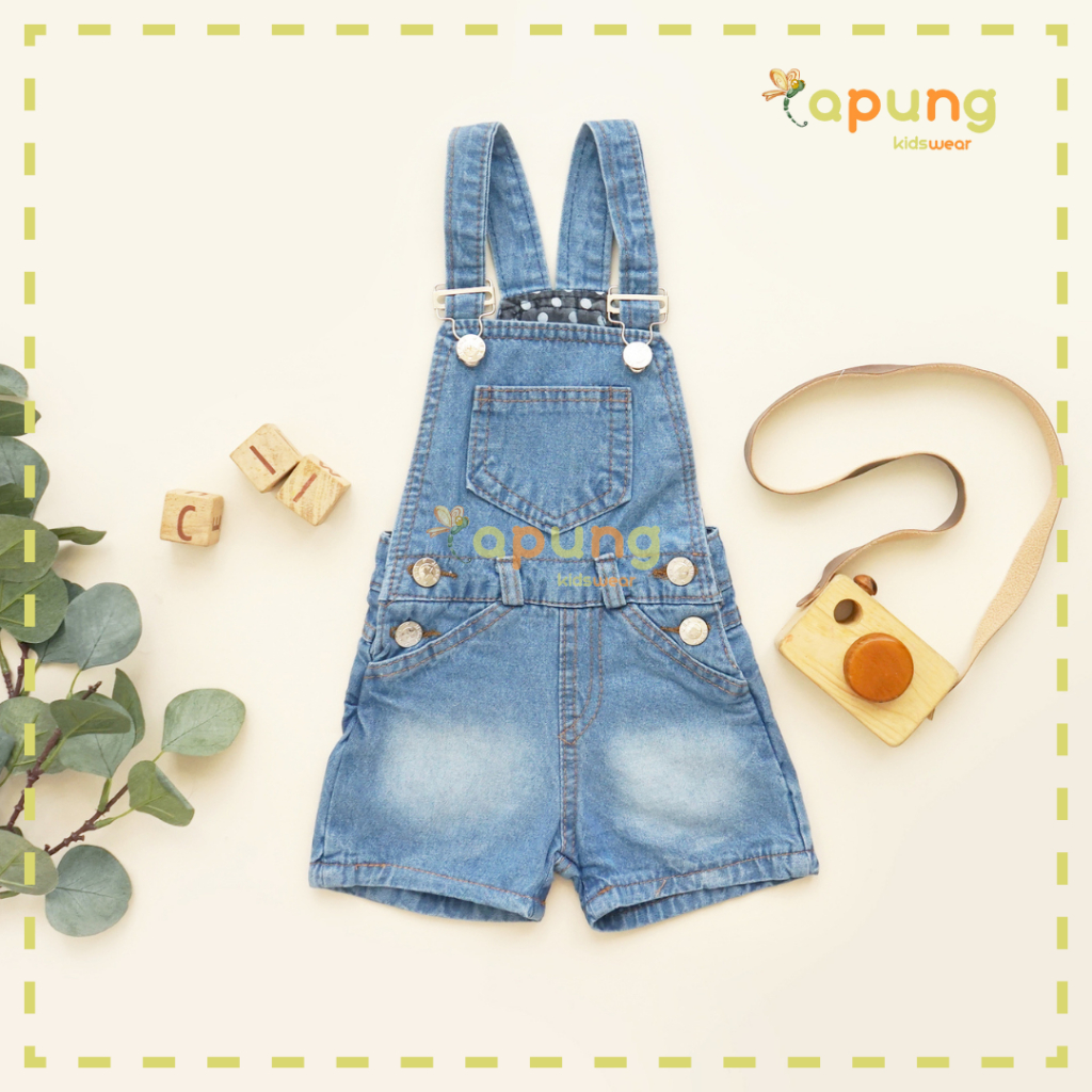 (Capung Kidswear) Overall Celana Pendek Jeans Anak Unisex Baju Kodok Anak (6bulan-4 tahun)