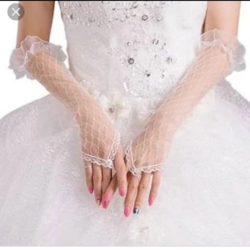 Sarung Tangan Pengantin Brokat Non Jari Panjang-Gloves Pesta Murah