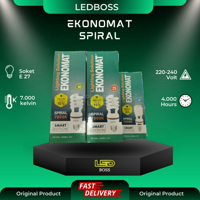 lampu bohlam spiral EKONOMAT putih e27 7000K 9,5W watt & 14,5 watt