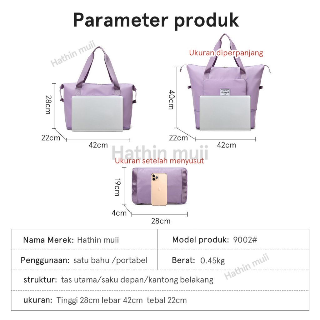 Hathin muii Tas Travel Bag Model LIPAT Tas Travel Portable Gym Bag Tas Fitness Waterproof Tas Jinjing Tas Olahraga - YH214