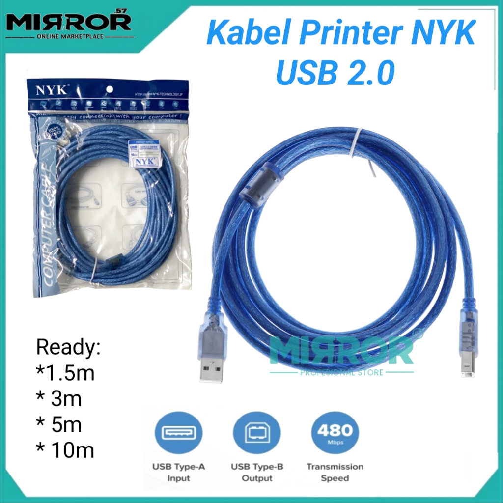 KABEL PRINTER NYK USB 2.0 KABEL USB A TO USB B PRINTER 1,5m, 3m, 5m, 10m