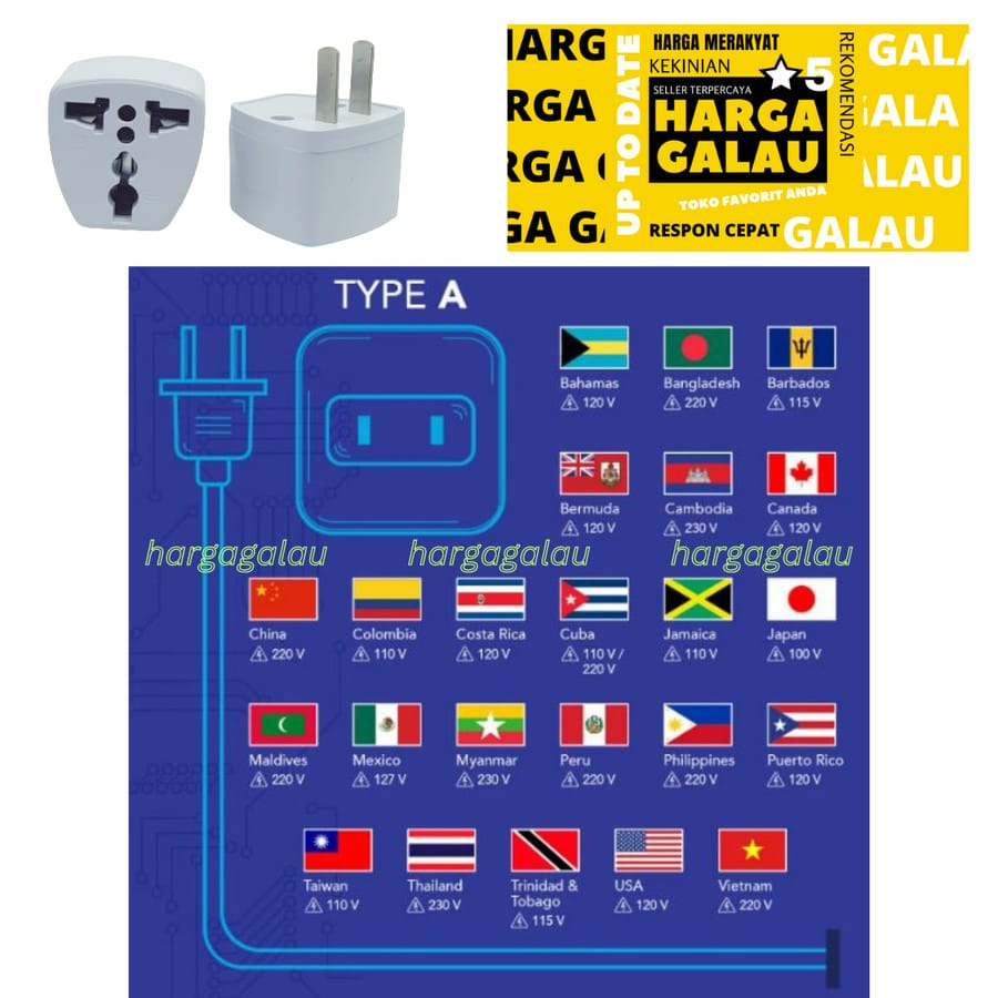 Colokan Listrik kaki dua Jepang 2 Pin Gepeng Travel Adaptor USA Japan Canada Thailand Vietnam Type A Over Steker Original tipe a