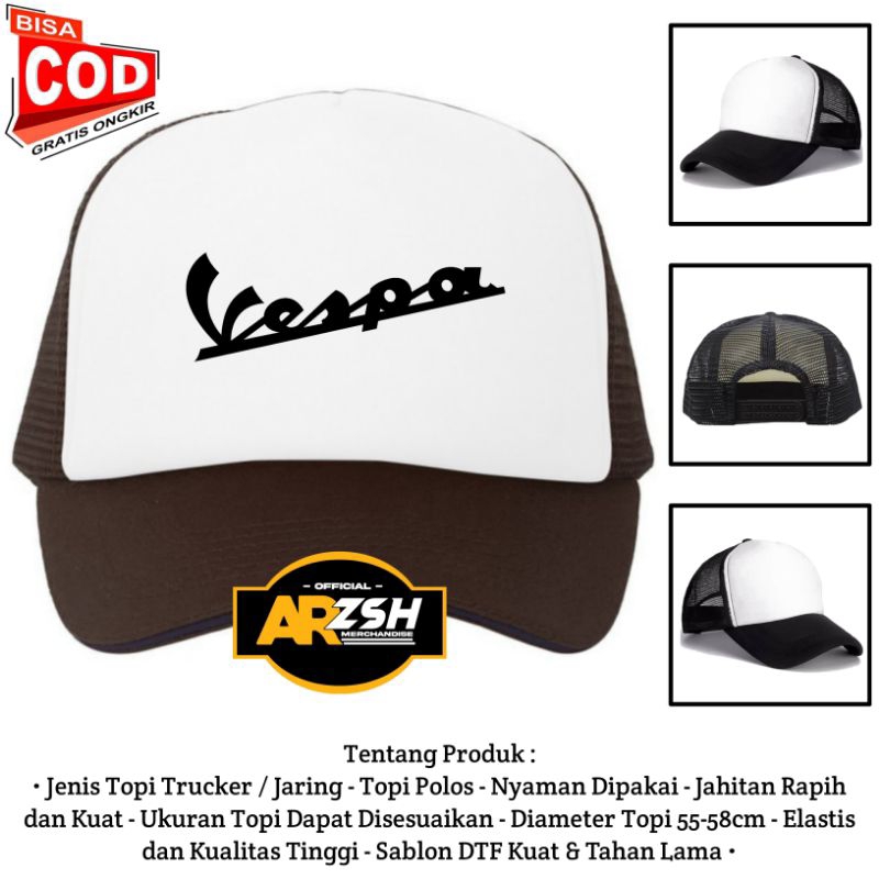 Topi Logo Vespa Trucker Jaring/Topi Trucker Jaring Vespa