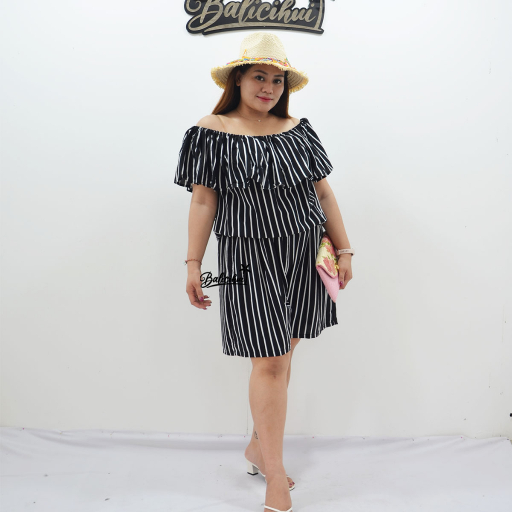 Balicihui Jumpsuit Sabrina Jumbo Jumpsuit Pendek Jumpsuit Wanita Jumpsuit Plus Size Bigsize 4XL