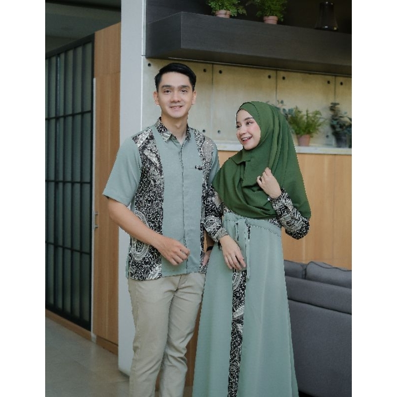 Baju Muslim Thara Batik Couple Varian Milo Sage