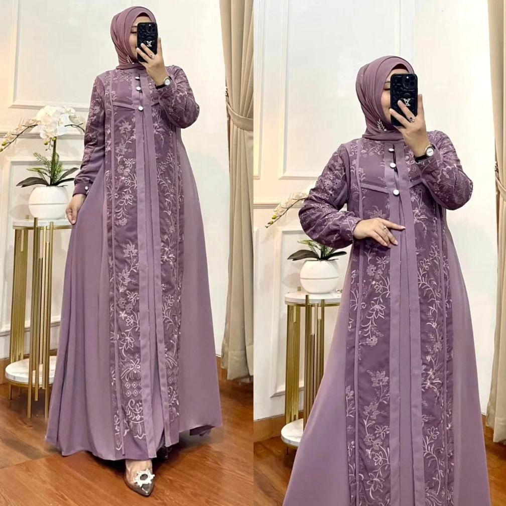 GAMIS WANITA GAMORA DRESS BAHAN CERUTY BABYDOLL MIX BORDIR LD 100 - 120 CM PT 56 CM KANCING DEPAN BUSUI FRIENDLY GAMIS WANITA TERBARU 2023 KEKINIAN // DRESS CERUTY BABYDOLL PREMIUM // MAXI DRESS WANITA KEKINIAN // PAKAIAN MUSLIM WANITA