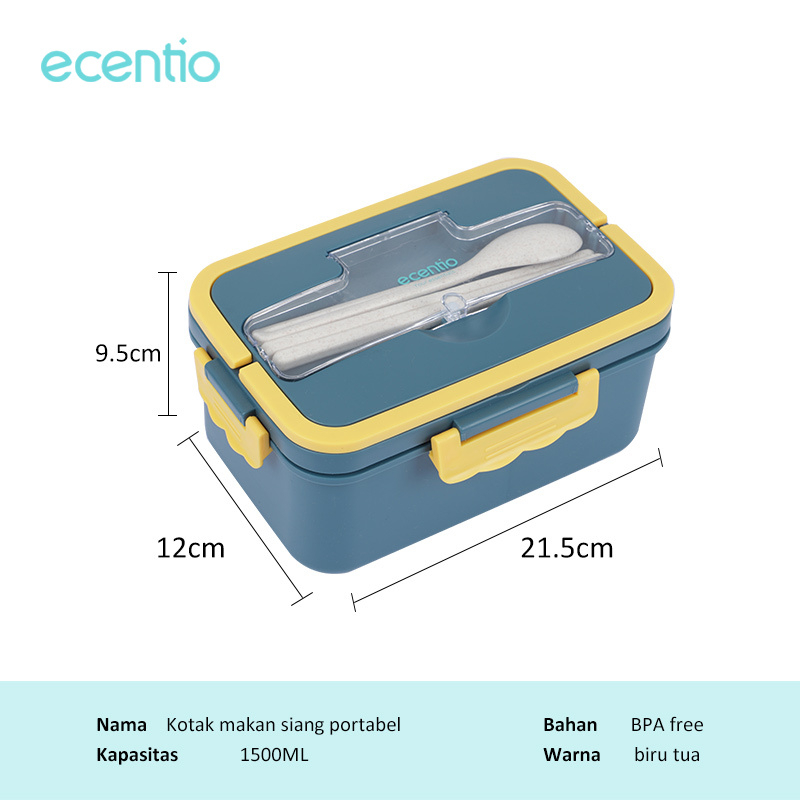 ecentio &amp; FOODI lunch box set Kotak makan Anti Tumpah 3 sekat Jerami Gandum 1000ml/1500ml Tempat makan free sendok&amp;sumpit