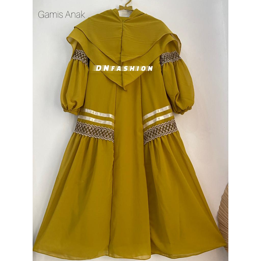 Gamis Anak Ceruty Babydoll Variasi Renda dan Pita / Gamis Set Syari Ceruty Terbaru