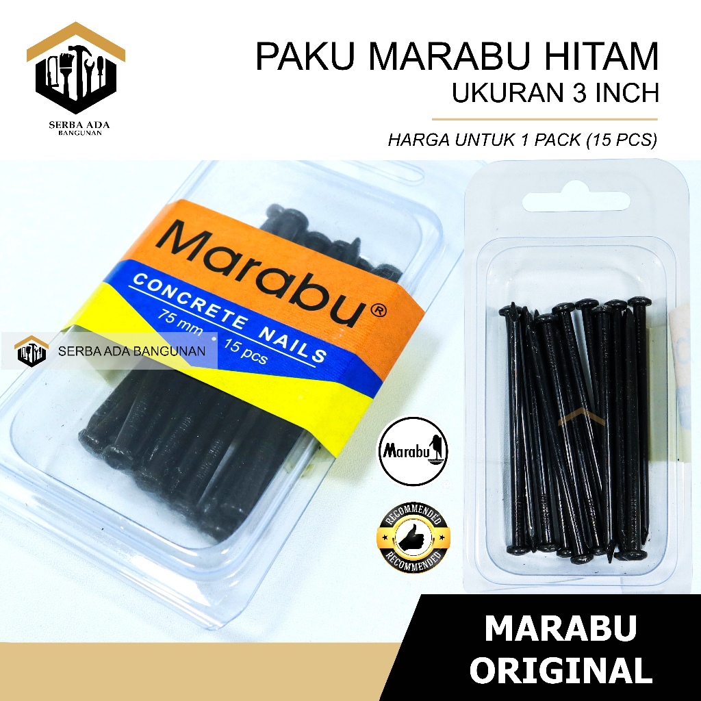 PAKU BETON SIZE 2- 2.5 - 3 - 4 -5 Cm MARABU HITAM GALVANIS HARGA 1BOX (100PCS) TERMURAH KOMPLIT