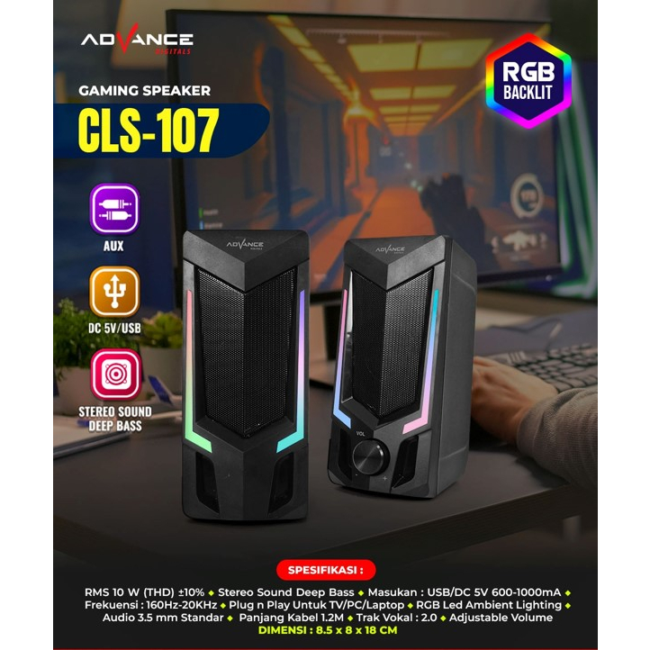 Speaker Gaming Advance CLS-107 / CLS-107BT Bluetooth RGB Super Bass
