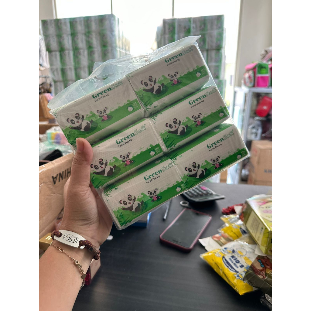 11.11 SALE : Paket 6pcs tissue green pop up 130 SHEETS KOTAK PERSEGI KECIL