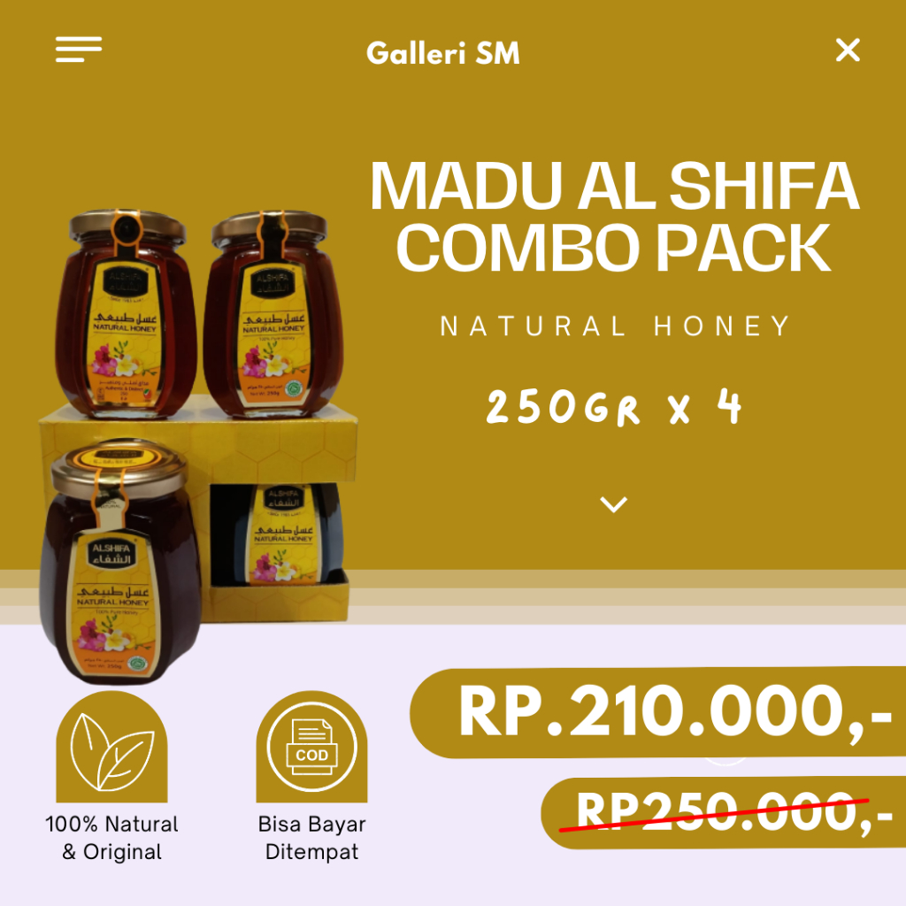 

Madu Al Shifa Natural Honey Combo Pack 250gr x 4 Madu Murni Asli Alshifa Ori