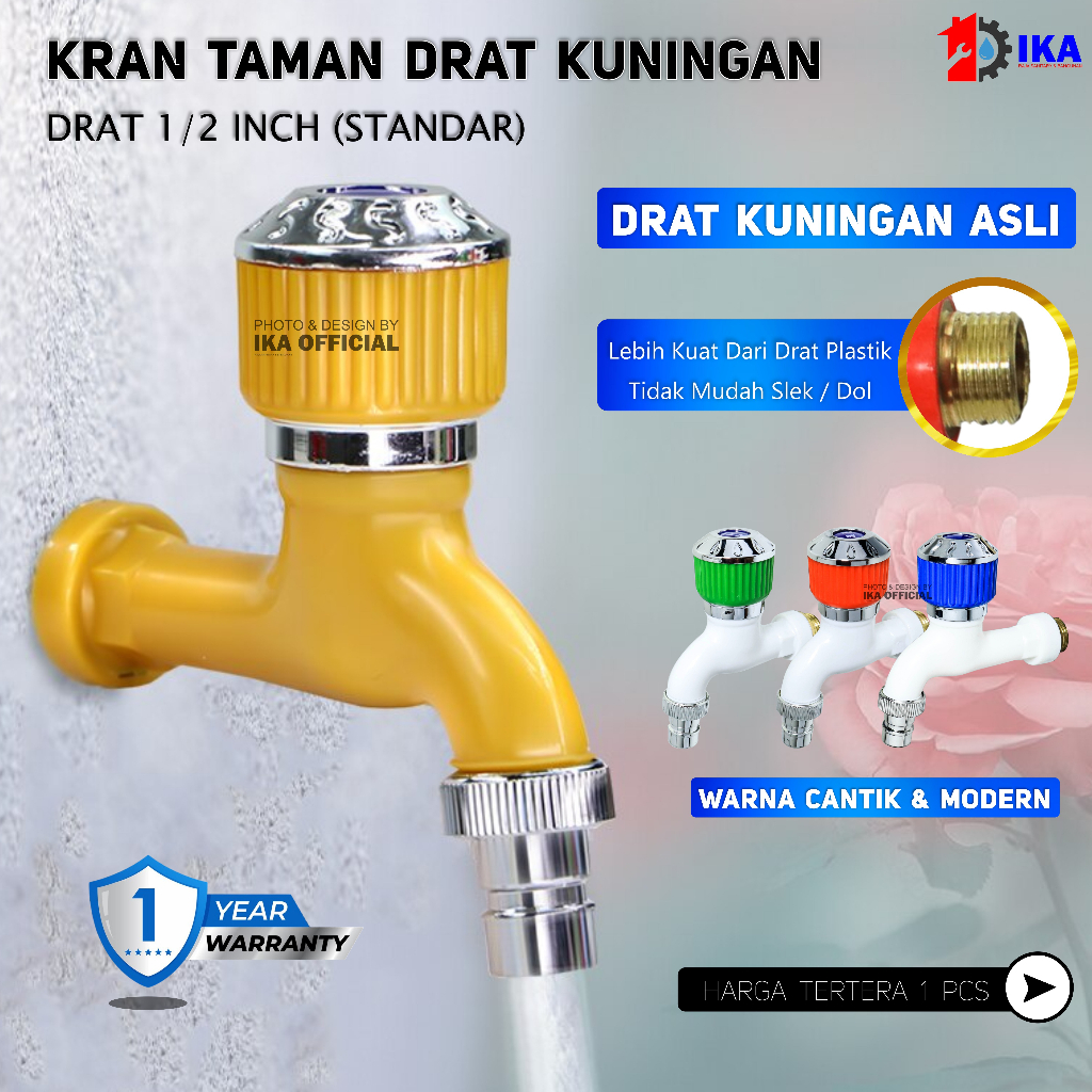 Kran Taman MAHKOTA Drat Kuningan 1/2 Inci I Keran Tembok Mesin Cuci 1/2 Inch Warna Warni