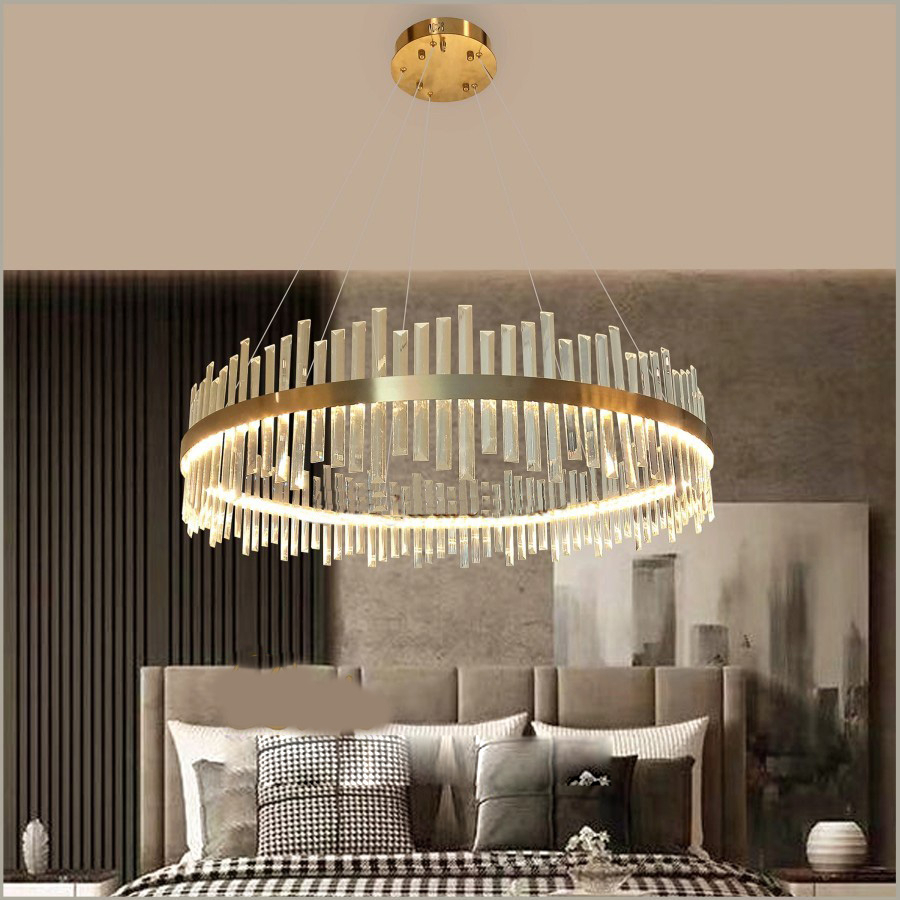 Lampu hias gantung premium MODERN ELEGANT GOLD CRYSTAL LED 1 METER 100 cm kristal ori asli natural o