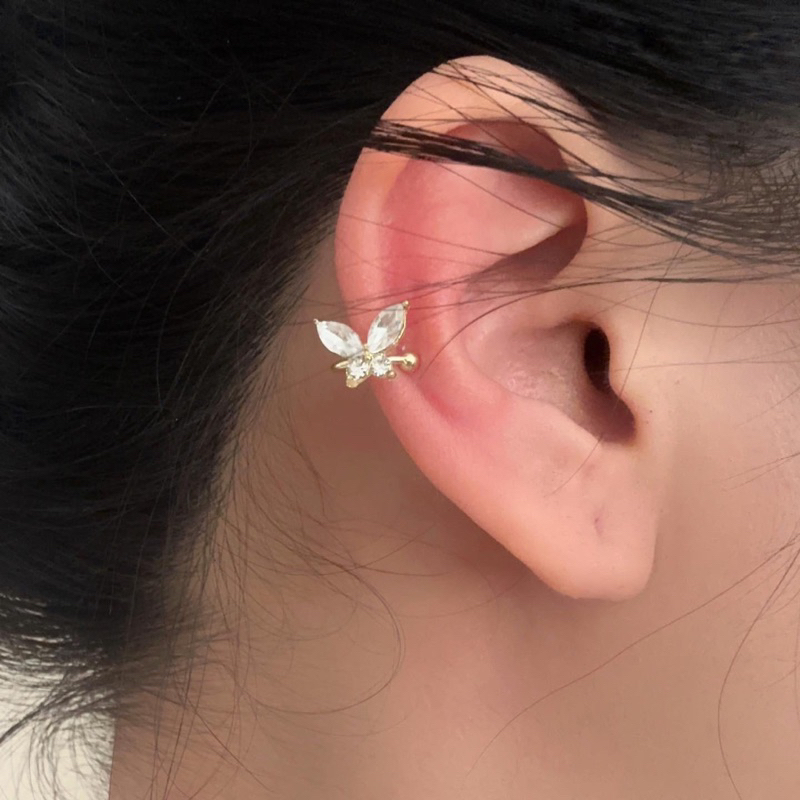 Ark.co - Parsley &amp; Butterfly basic rhinestones earcuff anting klip cepit tanpa tindik permata kristal