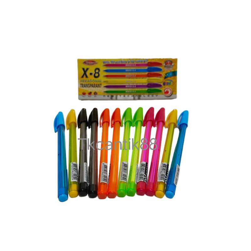 

12 Pcs Pulpen/Pena/Semi Gel Pen BESCO X-8 Hexagonal Transparant