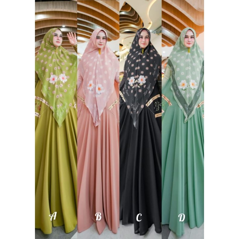 Nafeesa Series By Alya Syar'i Gamis Koleksi Idul Adha 2023 Set Khimar Ceruty Digital Dress Syari Mus