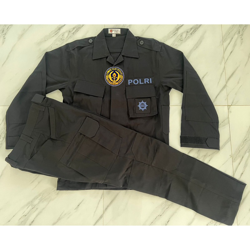 Baju PDL Hitam Brimob Polri Setelan Jatah Kain Halus TACTICAL