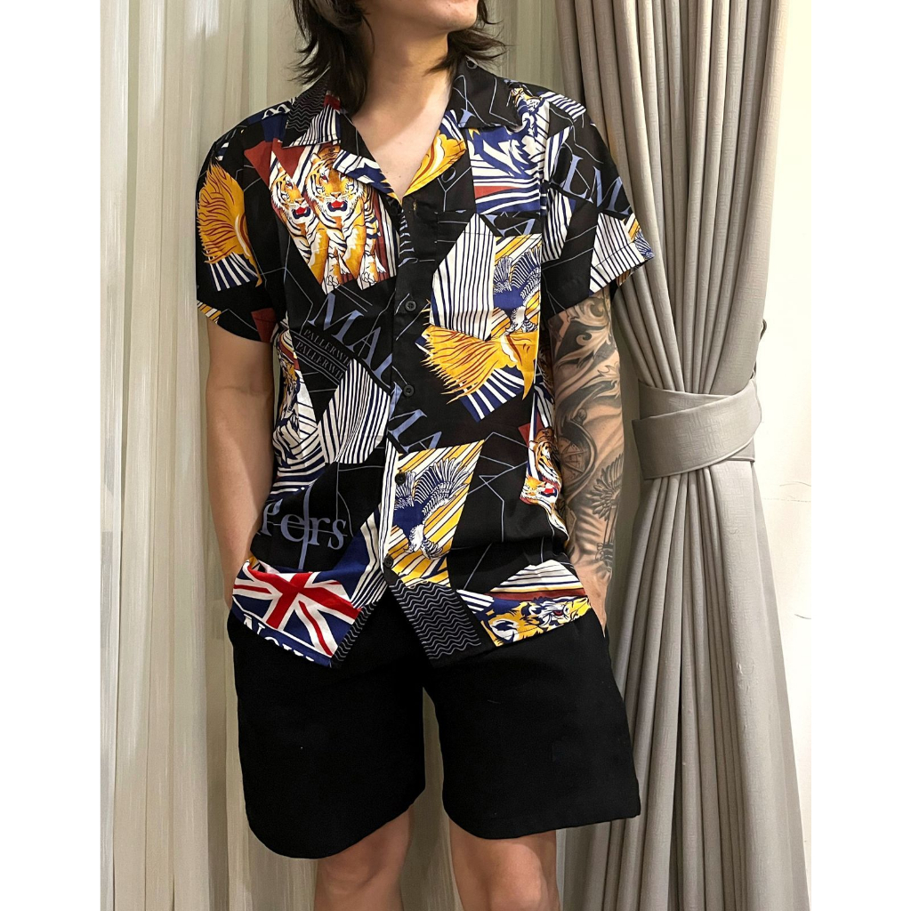 kemeja hawai amarilo series corak kemeja pria kemeja motif TIGER  casual