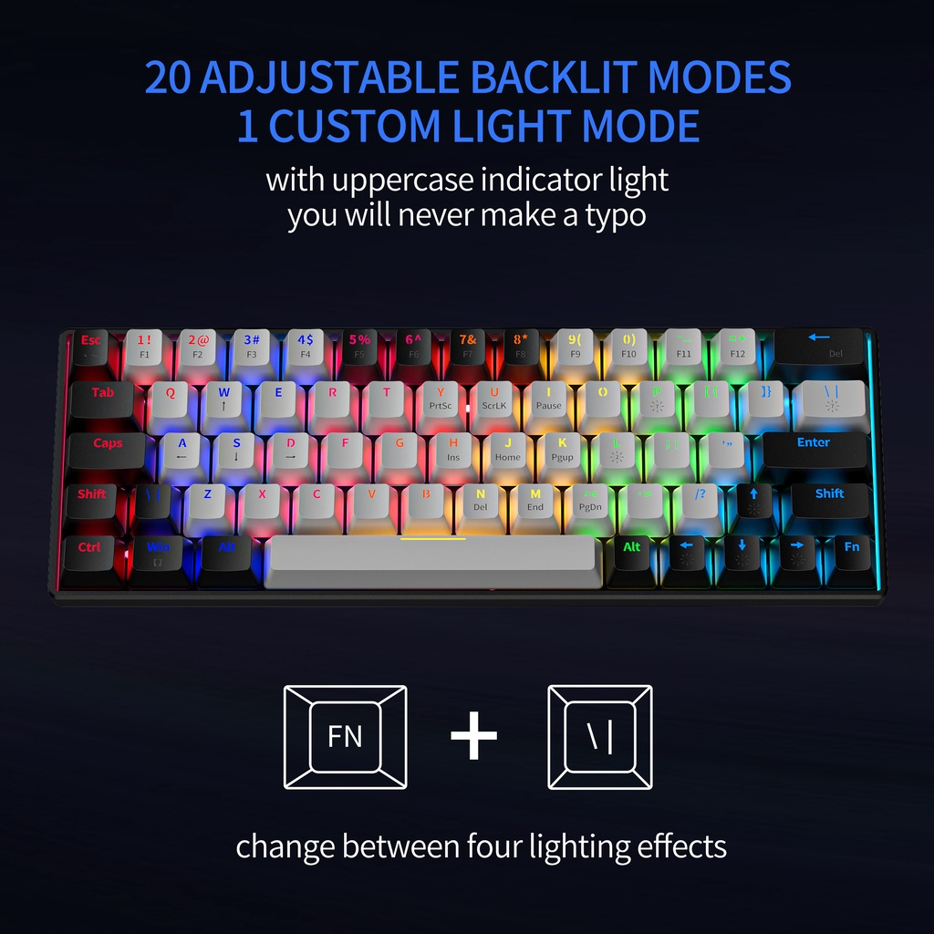 ZIFRIEND 63 Keys Mechanical Keyboard Rainbow Backlit Hot Swappable Blue Red Switch Gaming Keyboard