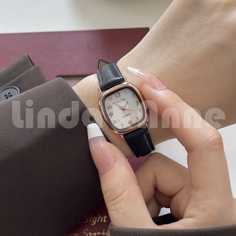 Jam Tangan Kecil Wanita Analog Gaya Retro Klasik Strap PU Leather Fashion Import