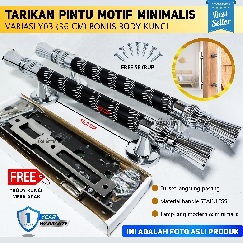 Paket Handle pintu rumah 45cm 42cm dan 33cm body kunci pelor murah minimalis Tarikan pintu Gagang pintu rumah stainless hendel handel pinhandle pintu rumah stainless set body kunci tarikan gagang pintu rumah minimalis pegangan pintu rumah handel hendel pi