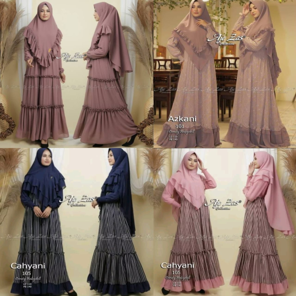 GAMIS SET ORI AJE ZAS - KARINIA CAHYANI AZKANI SAMIRA - Setelan Dress Khimar Syari Ceruty Babydoll Premium