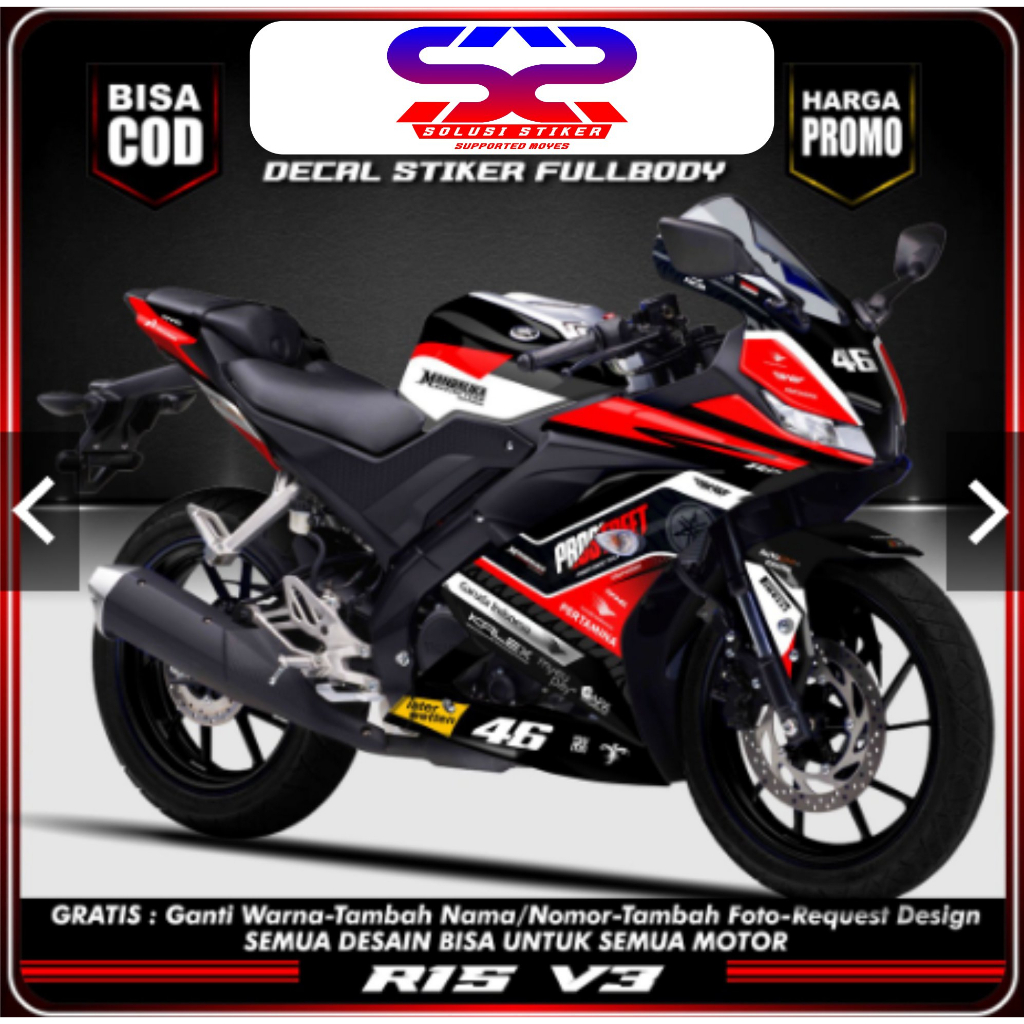 ANTI LUNTUR Stiker Decal R15 V3 Motif Merah Terbaru FullBody Dekal R15 V3 FullBody