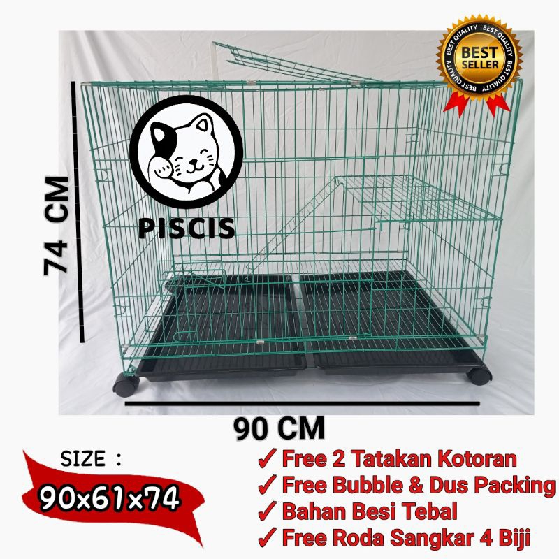 SANGKAR KANDANG KUCING ANJING SIZE 90X61X74 FREE RODA 4 PCS FREE 2 TATAKAN SANGKAR