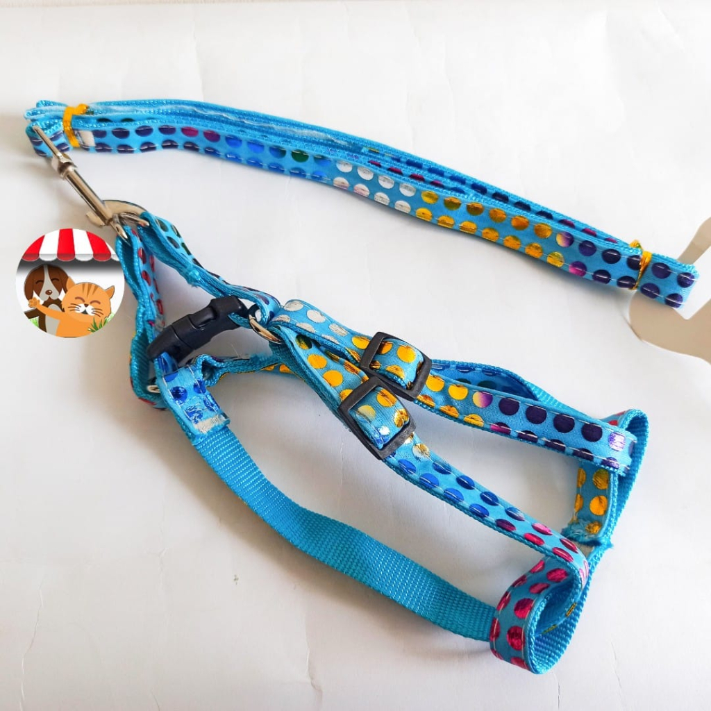 Tali Tuntun Harness Kucing Anjing Leash Motif Bintang &amp; Corak Polkadot