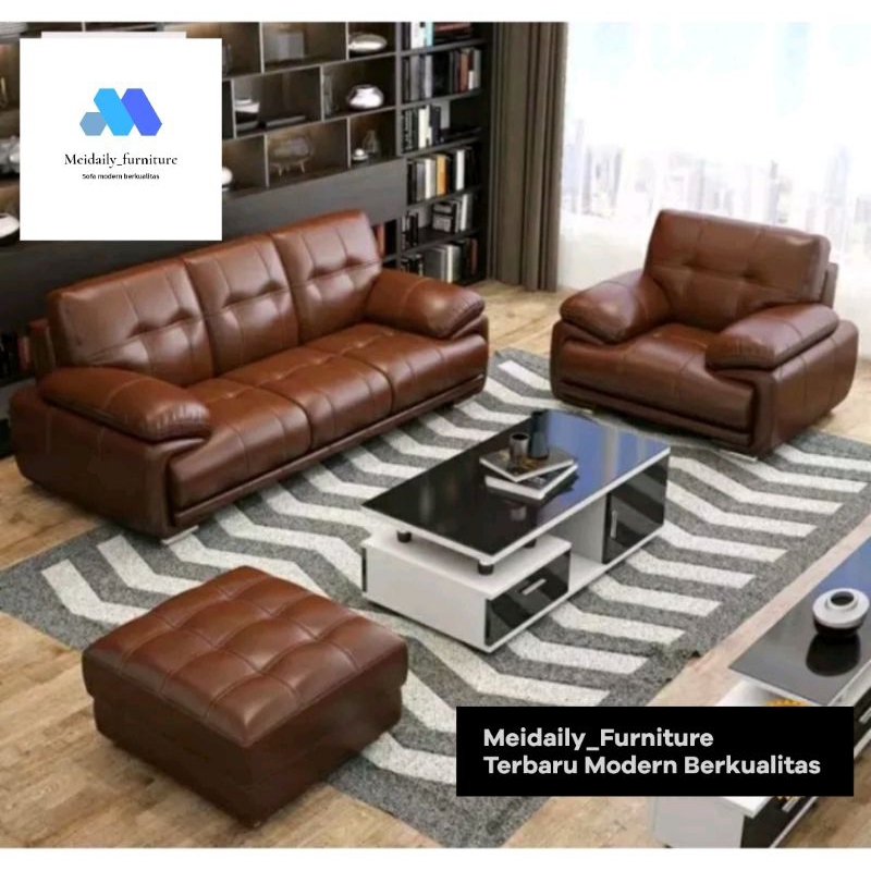 Sofa Kulit 31 free puff Sofa Minimalis Kursi Ruang Tamu Minimalis Modern Super Mewah
