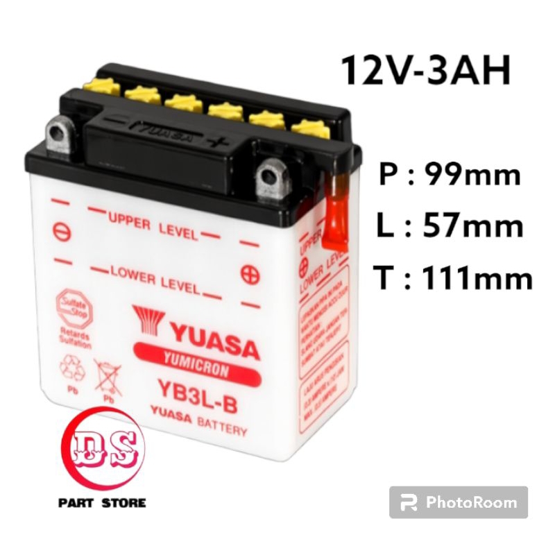 AKI ACCU YUASA YB3LB 12V - 3AH BASAH ( 12 volt - 3 ampere ) ( SUZUKI SATRIA R 120 / SATRIA 2T 2TAK H