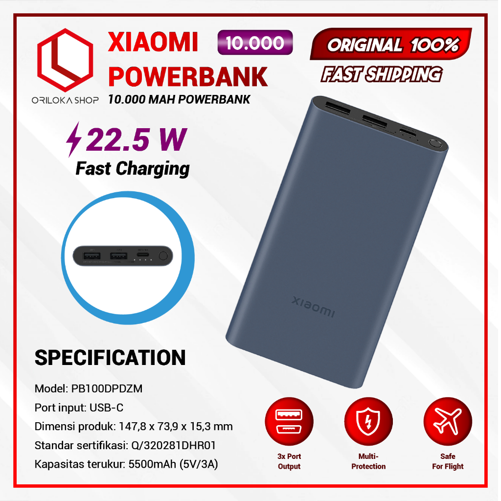 Mi Power Bank 10000mAh 22.5W Fast Charge - Garansi Resmi