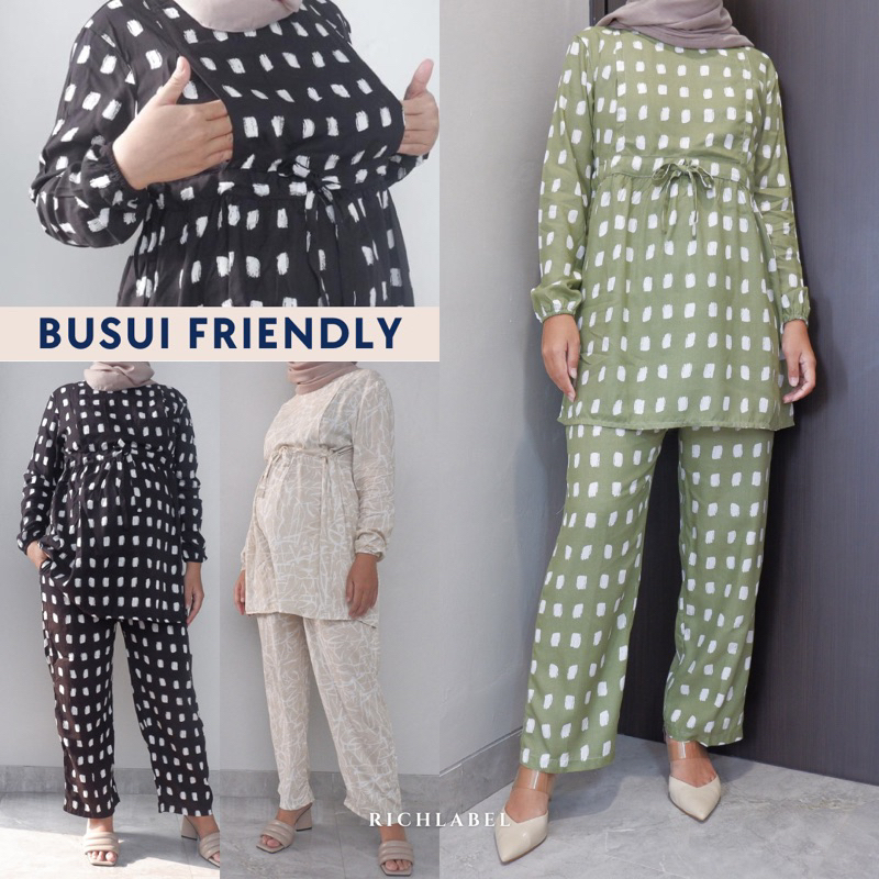 Baju Setelan Menyusui Bukaan Samping Kanan Kiri Bahan Katun Rayon BUSUI LAURA ONE SET