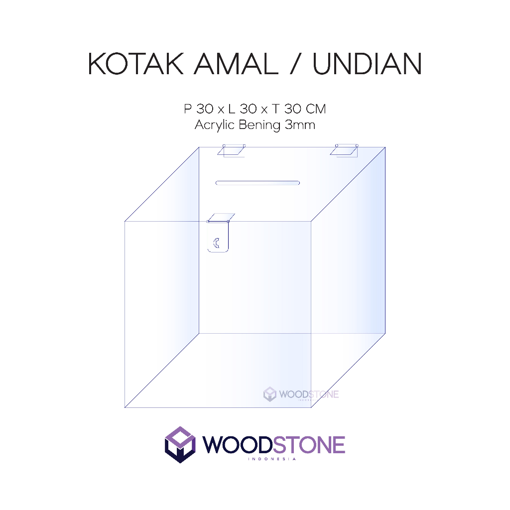 Kotak Amal / Box Kotak Undian Akrilik / Lucky Draw Box Acrylic - 30 x 30 x 30 cm