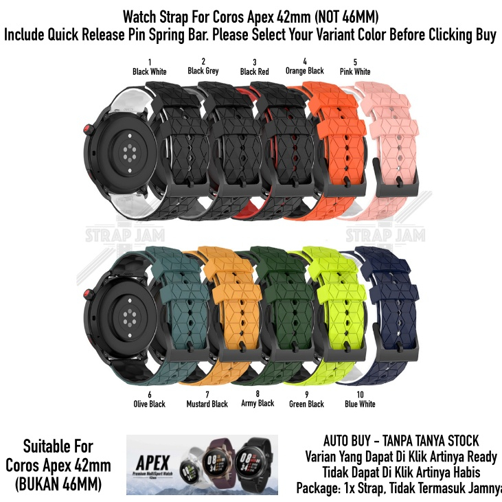 ZQT Strap 20mm Coros Apex 42mm - Tali Jam Silikon Rubber Quick Release