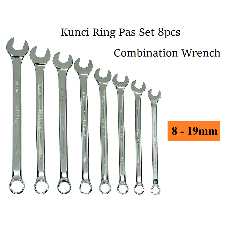 Kunci Ring Pas Set 8 Pcs 8-19 mm - Combination Wrench Set 8-19mm Combination Spanner Wrench Chrome Vanadium