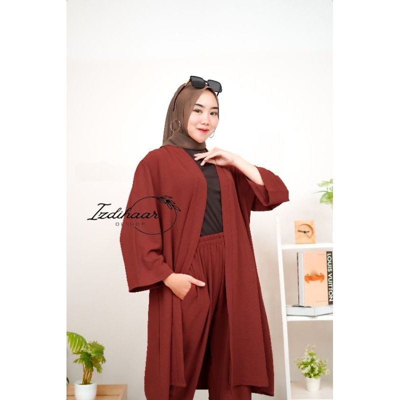 LAVINA  setelan cardigan/set long cardy/ setelan crinkle tangan 7/8