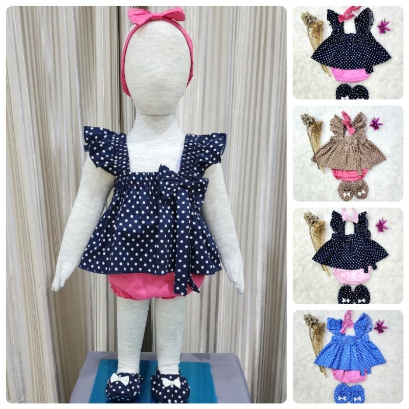 baju bayi perempuan stelan celana + bandana baby girl