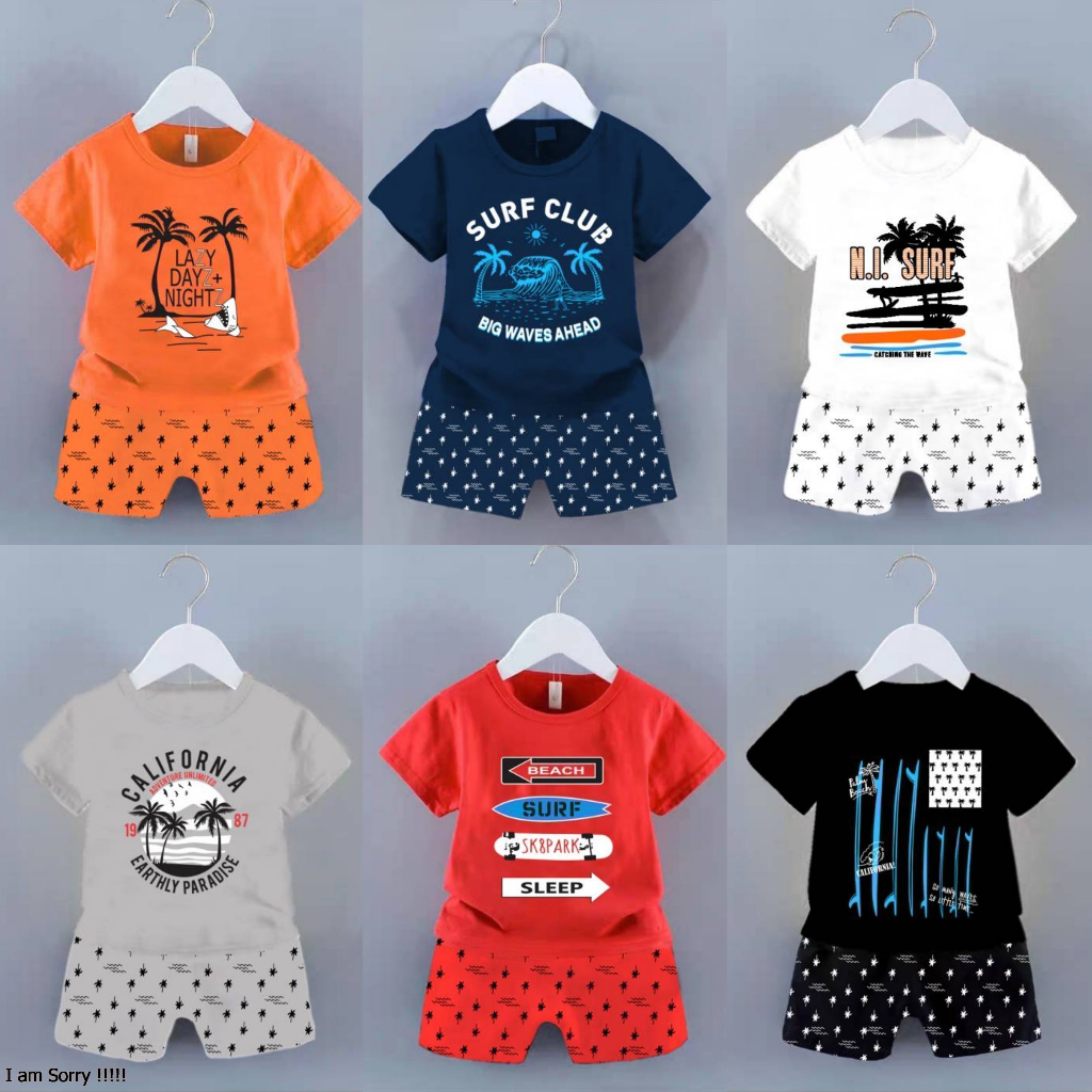 PUSBAKIDS/ Baju setelan anak laki laki/setelan anak cowok motif surfing