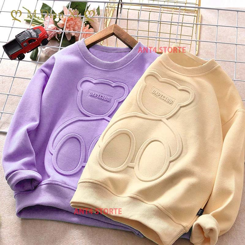 SWEATER 3D TIMBUL jaket anak perempuan umur 2 - 12 tahun crewneck bear emboss