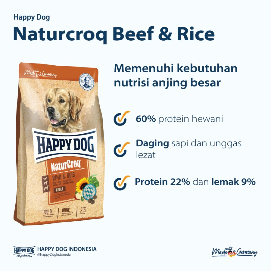 Happy Dog Naturcroq Rasa Beef dan Rice 15 KG KARGO